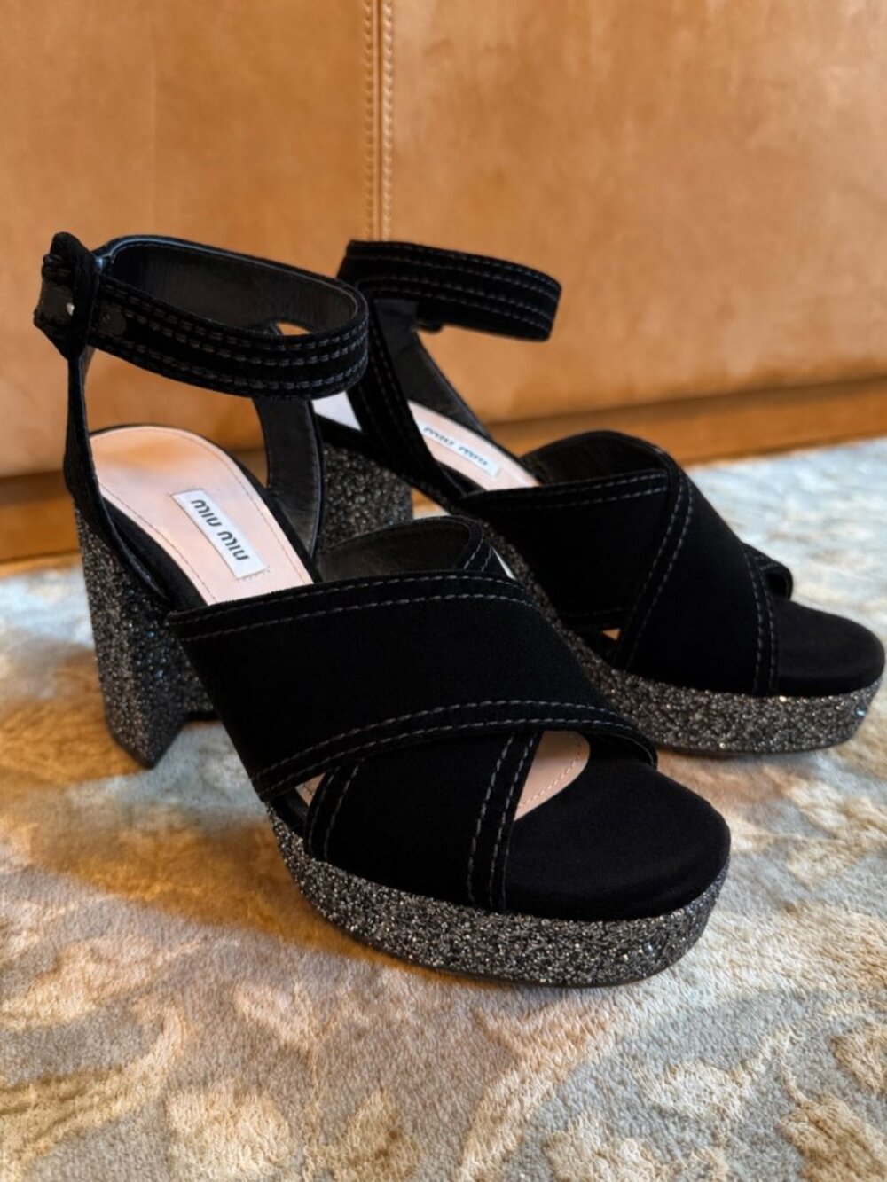 Miu Miu sparkly platform sandals